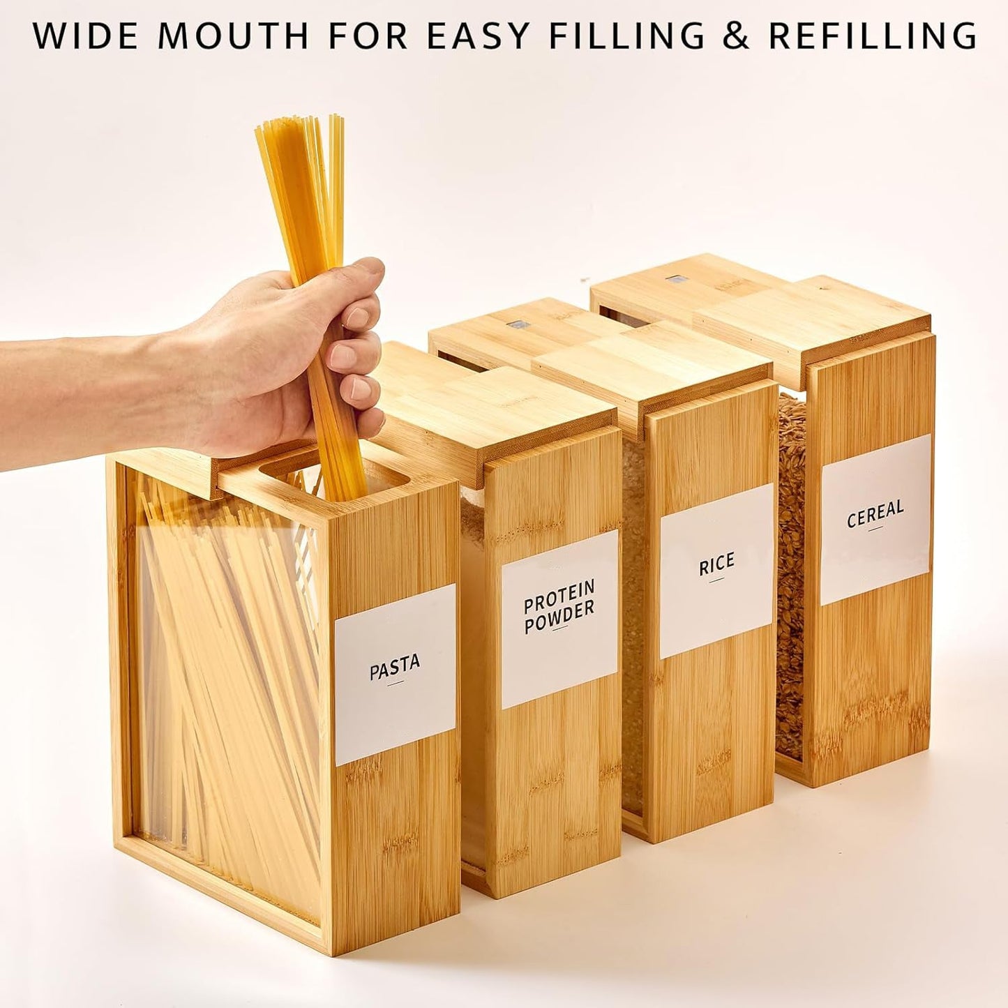 Bamboo Food Storage Container – 75 oz / 2000 ml Transparent Kitchen Canister