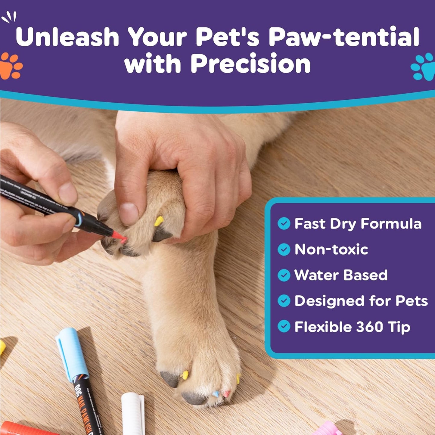 Pet Nail Polish Pen – Quick-Dry, 15 Fun Colors for Dogs & Cats